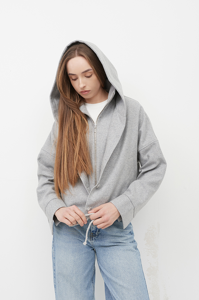 Куртка вовна з каптуром світлий сірий (КУ 16)